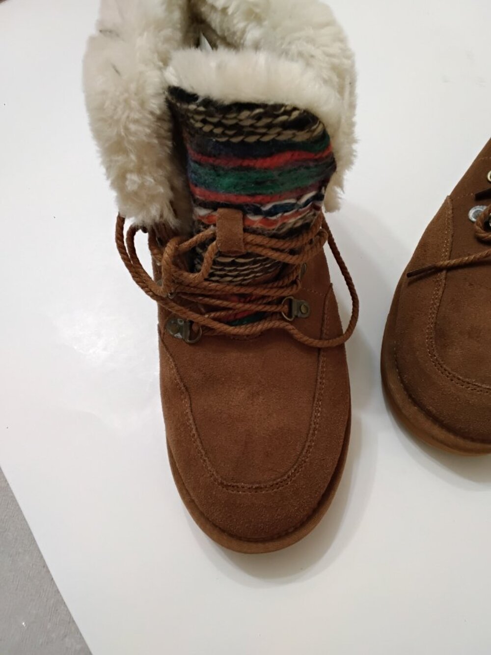 LAMO Linden Suede Faux Fur Lace-Up Boots - Women's Size 9 - Chestnut Brown Boho
